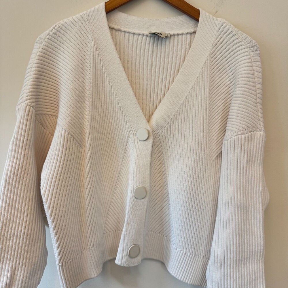 Club Beymen Women's Off-White Ribbed Snap Button Cardigan Sweater Size M - Picture 2 of 8
